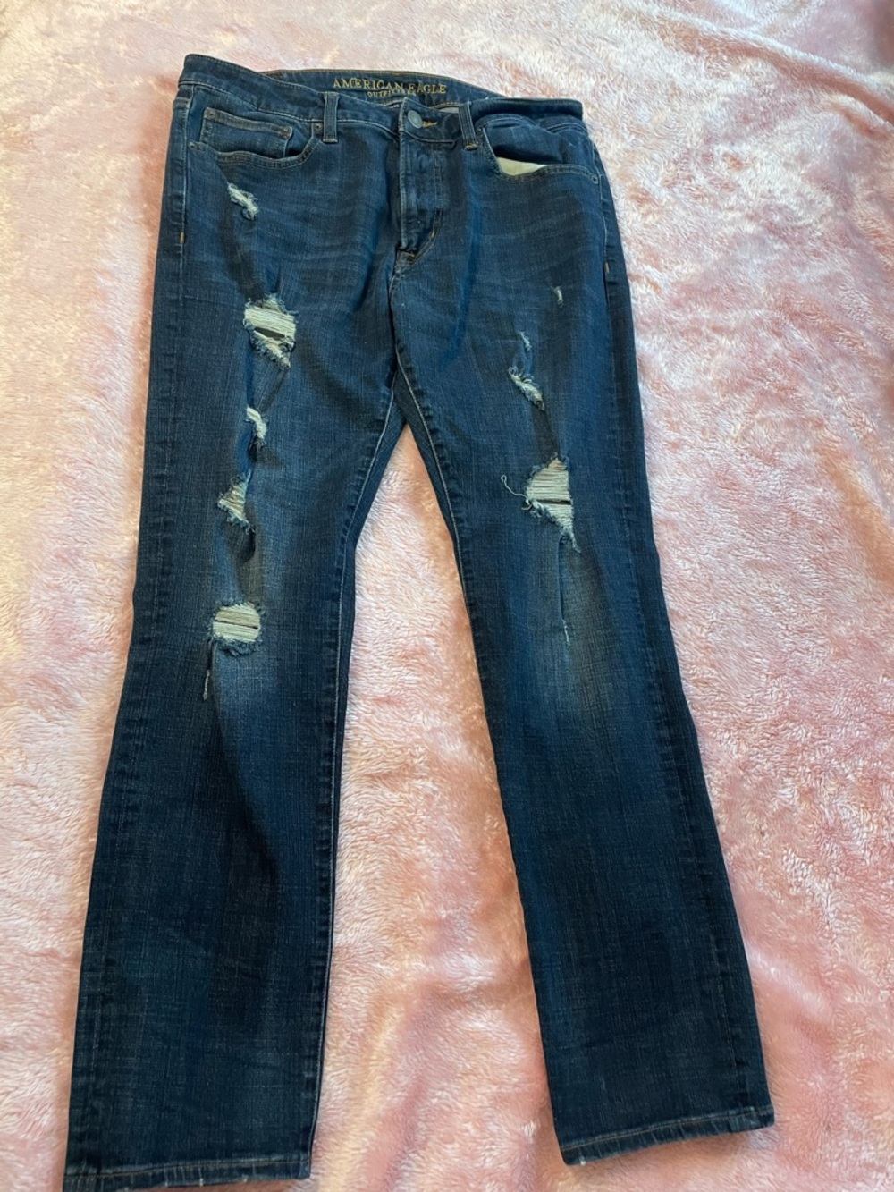 American Eagle Outfitters Dark Blue Distressed Boot Cut Jeans
